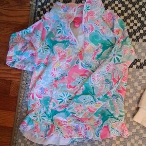 Lilly Pulitzer Kids Floral Hoodie - Pink, Green, and White